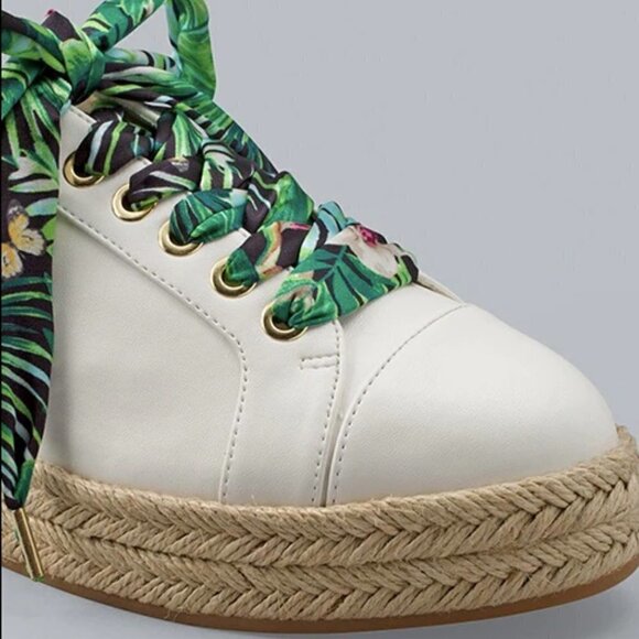 White House Black Market White Espadrille Sneakers with Green Tropical L… - Picture 7 of 14